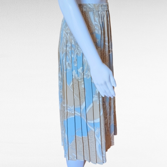 Vintage Alfred Dunner Light Blue Beige Equestian Pleated Midi Skirt Size 10P - Picture 4 of 7